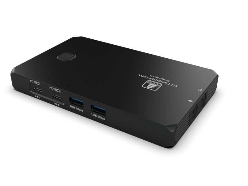 2 to 2 USB-C KVM Dock (SI-9923KVM), 2-Port USB-C KVM, One button to switch the input source for PC1/2, Supports HDMI1.4 4K@30Hz output.